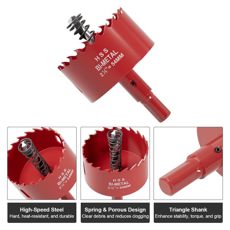 FIVELAKE 2-1/8" (54mm) Bi-Metal M42 High Speed Steel Hole Saw with Pilot Drill Bit, Smooth Cutting Edge for PVC, Drywall, Wood, Plastic, Gypsum Board, Rubber, Thin Metal - Image 2